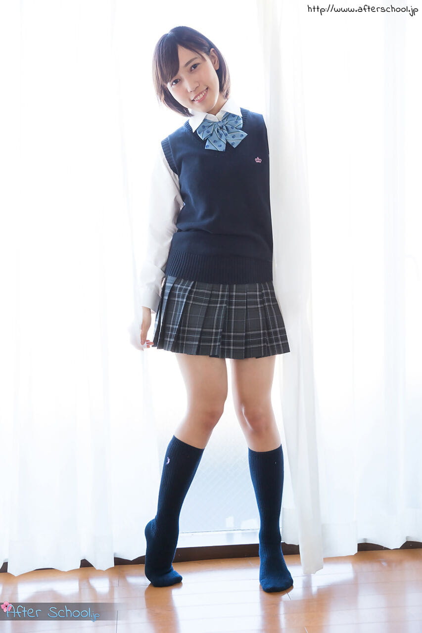 Japanese schoolgirl uncups natural tits after flashing cotton underwear page 1