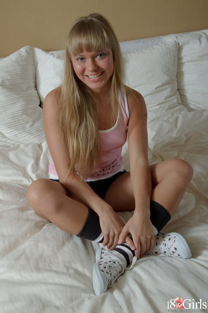 Barely legal blonde wears socks a sneakers while having sex with her boyfriend page 1