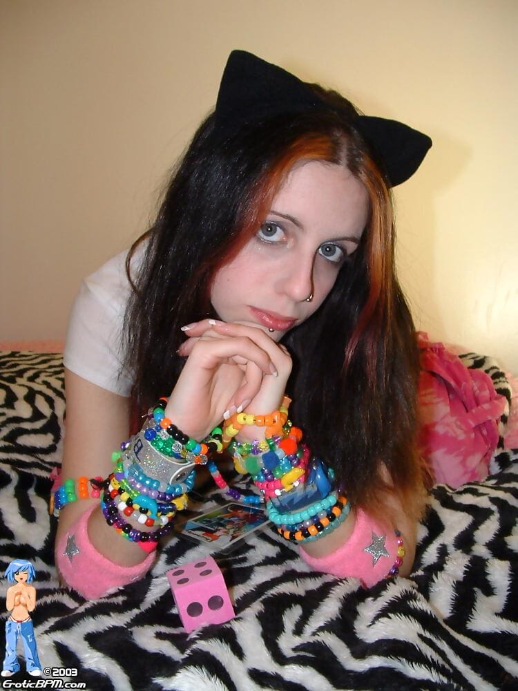 Cute raver girl Candace uncovers her boobs in thong underwear page 1