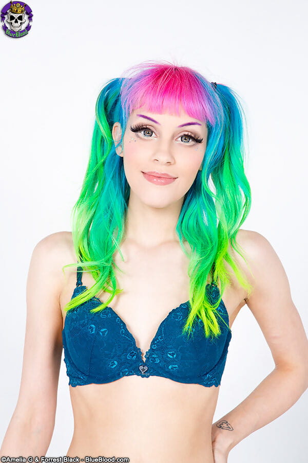 Tall teen Dorothy Perkins models totally naked with dyed hair in pigtails page 1