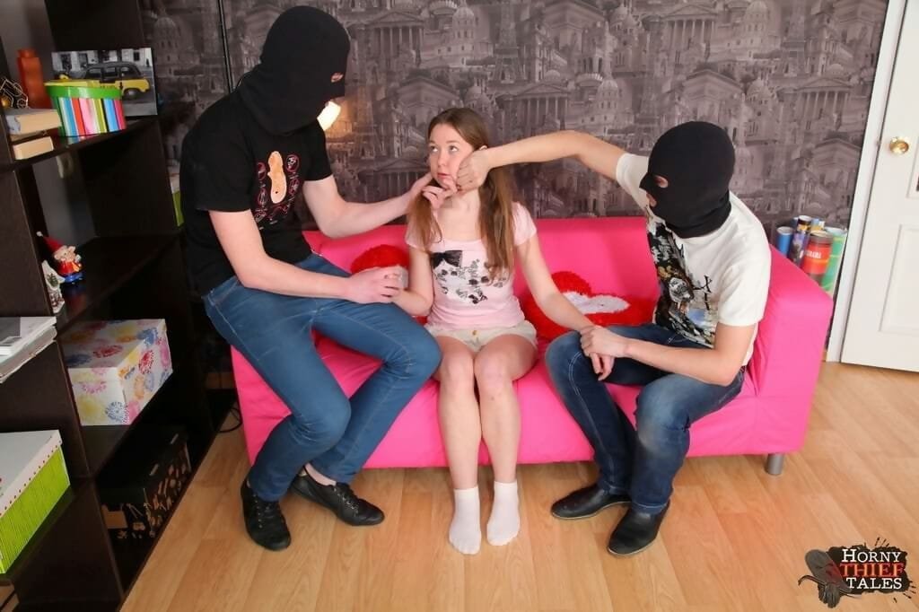 Cute teen jazzy sara getting anal fucked by two masked thieves - part 3938 page 1