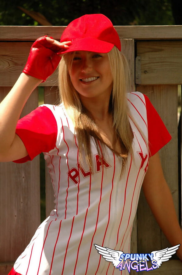 Hot blonde amateur slut Alicia flashes hot upskirt & sheds baseball uniform page 1