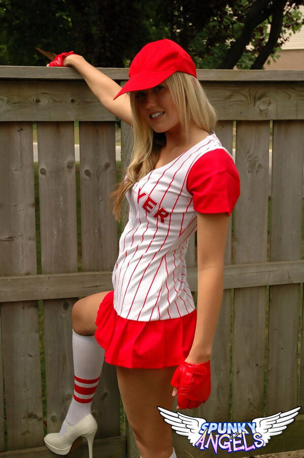 Hot blonde amateur slut Alicia flashes hot upskirt & sheds baseball uniform page 1