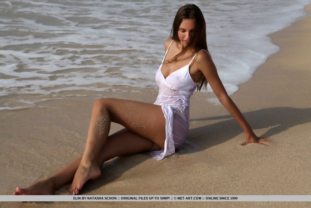 Hot chick Elin covers her beautiful body with sand while going nude at beach page 1
