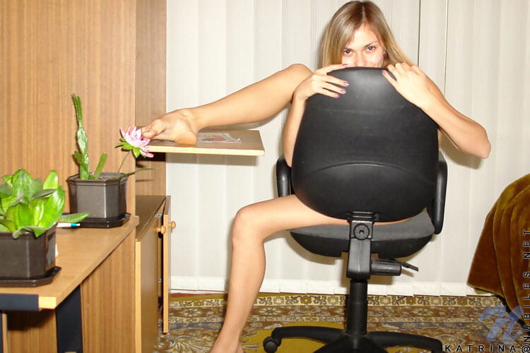 Katrina strips off to show her unbelievably sexy body on this clerical chair - part 2335 page 1