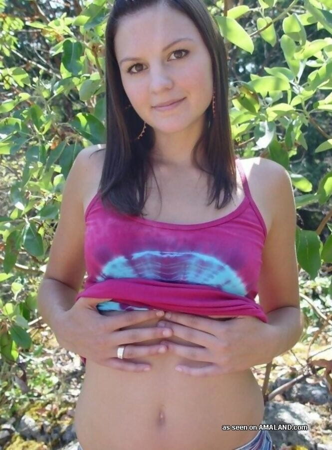Amateur slim cutie flashing her perky tits outdoors - part 4489 page 1